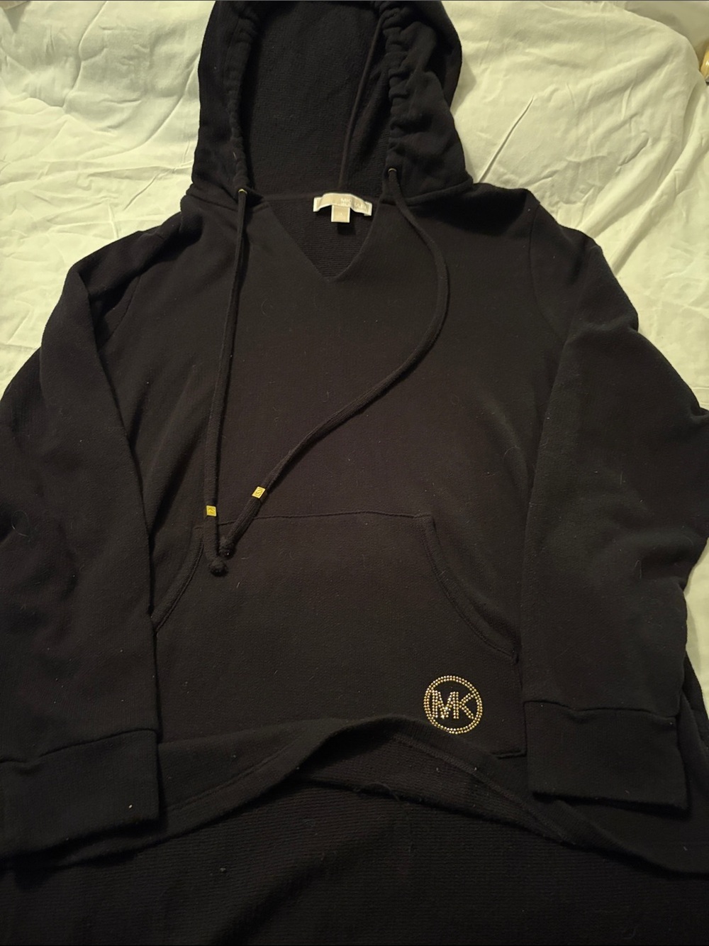 Michael Kors Black Hooded Pullover with Gold MK Accent